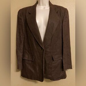 Vintage Liz Claiborne 100% Linen Chocolate Brown Women's Blazer Size Petite 6